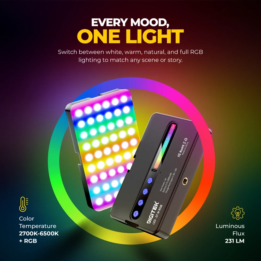 DigiTek Portable RGB LED Video Light With Built In Battery (D7W RGB) view 4